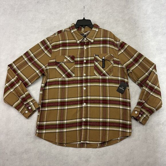 Brixton Bowery Flannel Over Shirt Mens M Brown Plaid Vegan Wool NEW - Picture 5 of 15